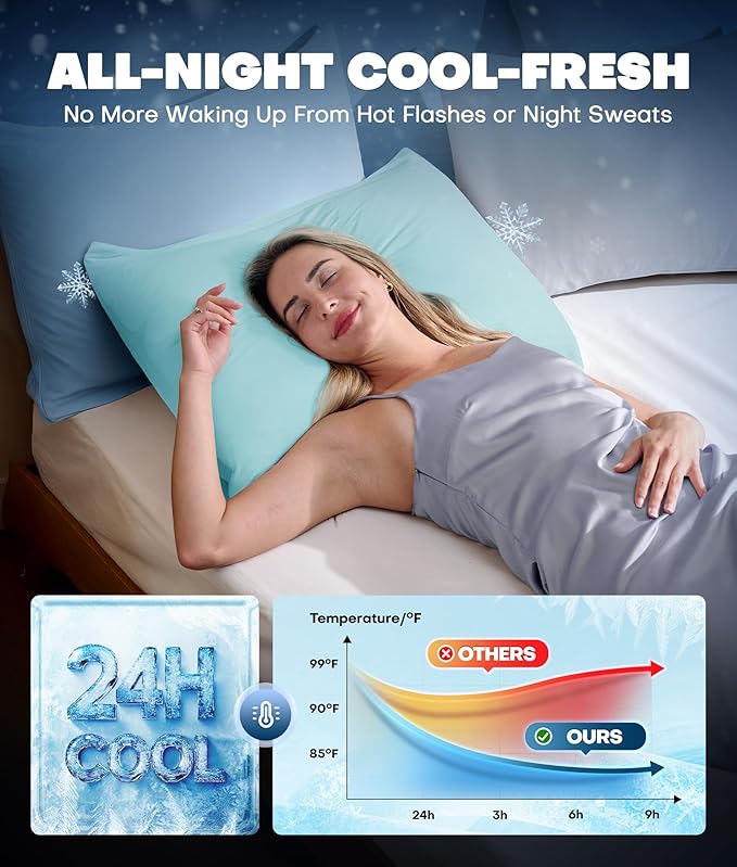 Ultra-Chill Cooling Pillowcase Set of 2 for Hot Sleepers, Softer Than Silk Pillow Cases for Protecting Hair & Skin, Breathable Bed Pillow Covers w/Zipper, Gifts for Women & Men (Mint Blue, King)