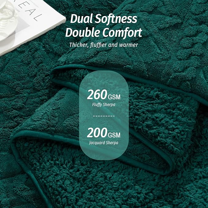 Wemore Weighted Blanket for Adults Twin Size 20 lbs, Dual Sided Soft Fuzzy Jacquard Sherpa Weighted Blankets for Sleeping, Cozy Fluffy Knitted Heavy Blanket for Couch Bed, Green, 60 x 80 inches