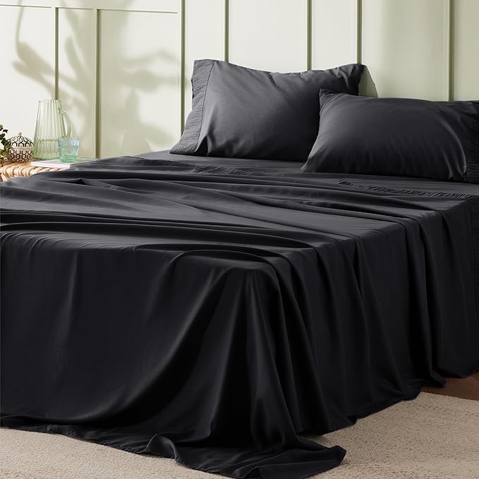 Bedsure Full Size Bed Sheets - 4 Pieces Soft Full Sheet Set - Breathable & Cooling - Hotel Luxury - Easy Care Polyester Microfiber Bedding for Women, Men, Black