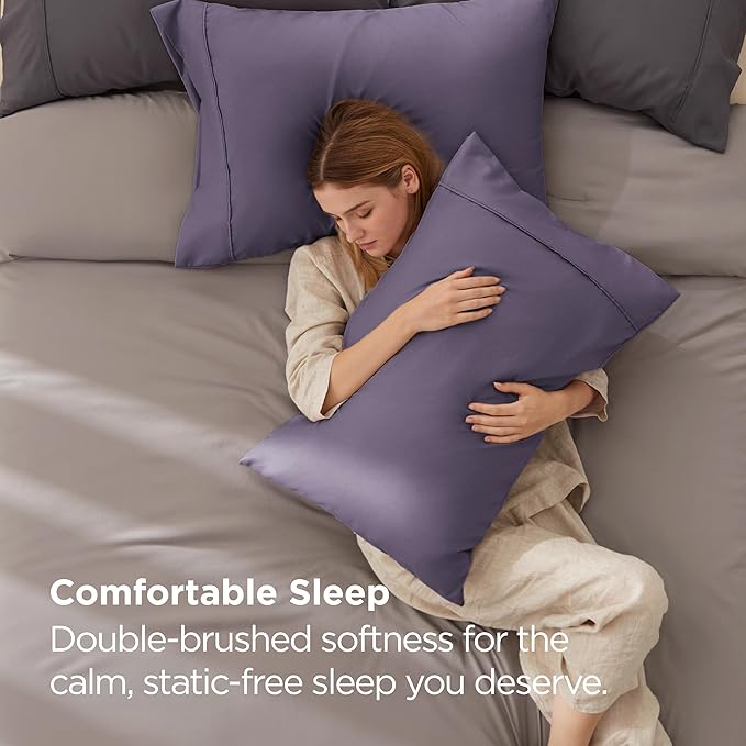 Bedsure King Size Pillow Cases Set of 2 - Grayish Purple Brushed Microfiber Pillowcases 2 Pack, Super Soft Pillow Case Cover with Envelope Closure, Wrinkle, Fade and Stain Resistant, 20x36 Inches