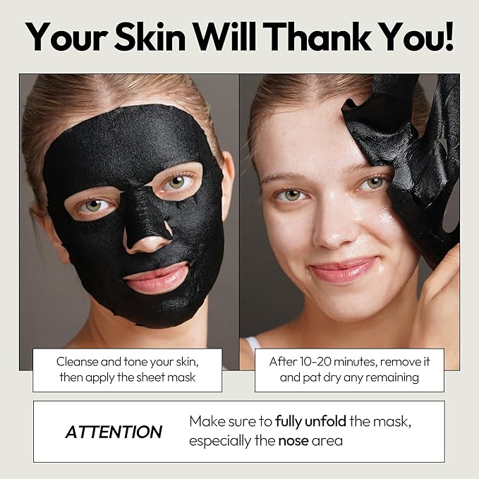 LAPCOS Charcoal Sheet Mask, Daily Face Mask with Salicylic Acid and Tea Tree Oil to Detoxify and Tighten Skin, Korean Beauty Favorite, 5-Pack