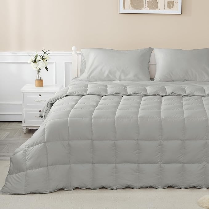 sunflower Oversized King Duvet Insert Comforter Down Alternative Filling Cotton Shell All Season Hypoallergenic Warm Breathable Noiseless Machine Washable 98"x116" with Corner Taps Silver Gray