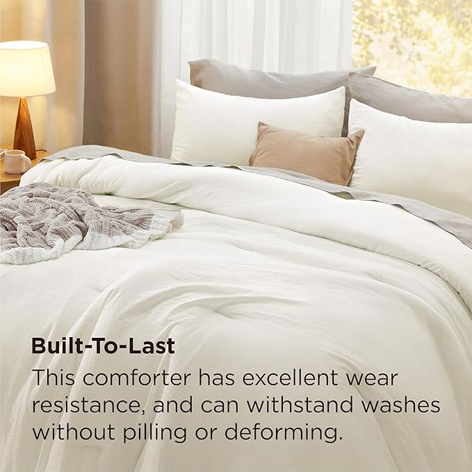 Bedsure California King Size Comforter Set, Ivory Soft Prewashed Bedding for All Seasons, 3 Pieces GentleSoft™ Down Alternative Bed Set, 1 Lightweight Comforter (104"x96") and 2 Pillowcases (20"x36")