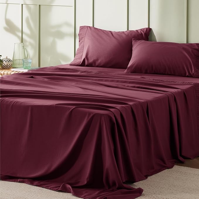 Bedsure California King Sheet Sets - 4 Pieces Soft Cal King Sheets - Breathable & Cooling - Hotel Luxury - Easy Care Polyester Microfiber Bedding for Women, Men, Red