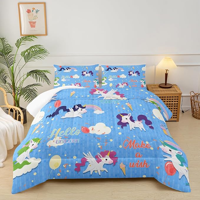 Rainbow Unicorn Comforter Set Full，Kids Bedding Sets for Girls Full Unicorn