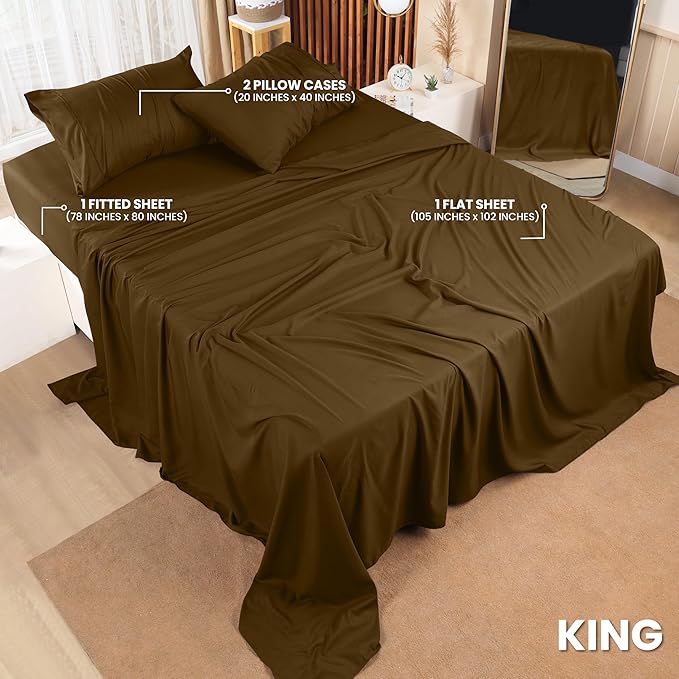 Utopia Bedding King Sheet Set – 4 Piece Bed Sheets for King Size Bed, Soft and Breathable Microfiber, Includes 1 Fitted Sheet, 1 Flat Sheet and 2 Pillowcases (Mocha)