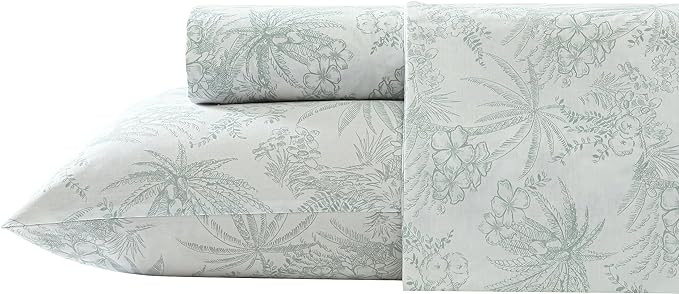 Tommy Bahama - King Sheets, Cotton Percale Bedding Set, Crisp & Cool, Stylish Bedding Set (Pen and Ink Palm Green, King)