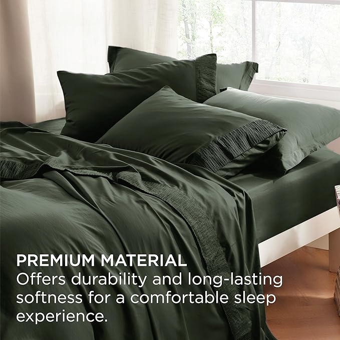 Bedsure Queen Sheet Set - 4 Pieces Soft Queen Size Sheets - Breathable & Cooling - Hotel Luxury - Easy Care Polyester Microfiber Bedding for Women, Men, Olive Green
