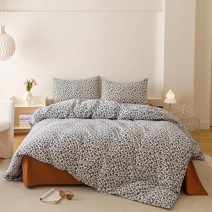 Cottonight Leopard Comforter Set Twin Animal Cheetah Print Bedding Set 3 Pieces Leopard Print Comforter Fluffy Soft Bedding Set Kids Teens Twin Comforter with 2 Pillowcases