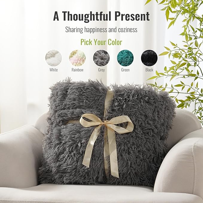 Uttermara Shaggy Faux Fur Weighted Blanket Queen Size, 12 lbs Long Fur Sherpa Soft Fluffy Bed Blanket for Adults, Ultra Cozy Warm Sherpa Throw Full/Queen Size Sofa Bed Blanket, 48 x 72inches, Grey