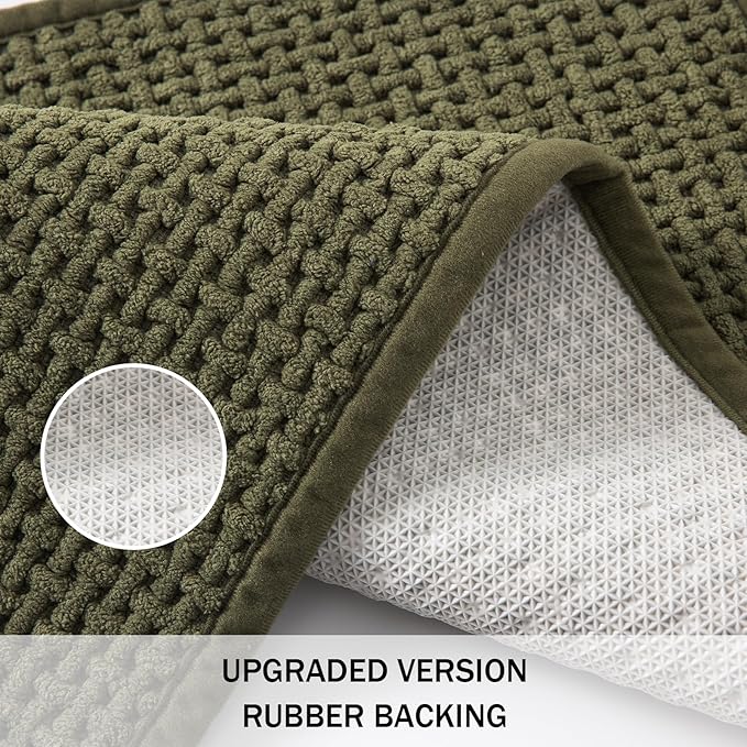 Bathroom Rugs Non Slip Washable, Super Absorbent Thin Bath Mat for Small Quick Dry Low Pile Bathroom Rug, (Dark Green, 24″x16″)