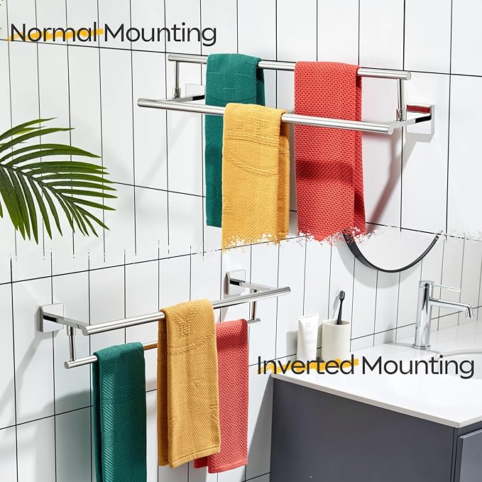 KOKOSIRI Towel Holder 24-Inch Bathroom Double Bath Towel Bars Kitchen Rack Wall Mounted Polished Chrome Stainless Steel B5009CH-L24