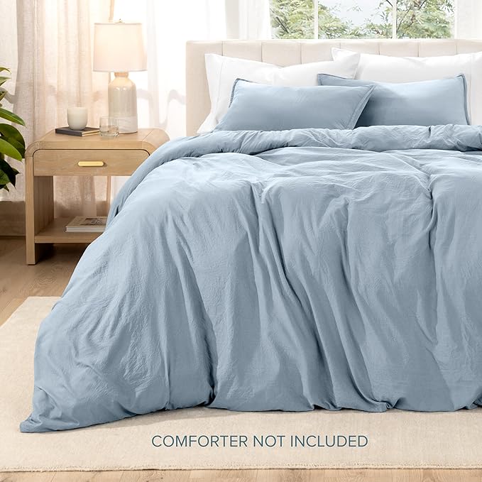 Bare Home Microfiber Duvet Cover Set - Ultra Soft Washed Microfiber - Full Size - Linen-Like Look - Easy Care - Breathable Fabric - Our Softest Duvet Cover Set (Full, Dusty Blue)