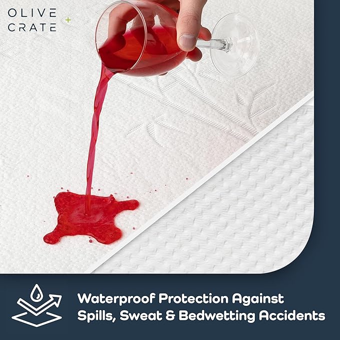 Olive + Crate 100% Viscose Bamboo Mattress Protector - Eco-Concious Cooling Mattress Cover - Waterproof Hypoallergenic Protection - Breathable 2Pk Twin XL Shield Against Dust & Spills