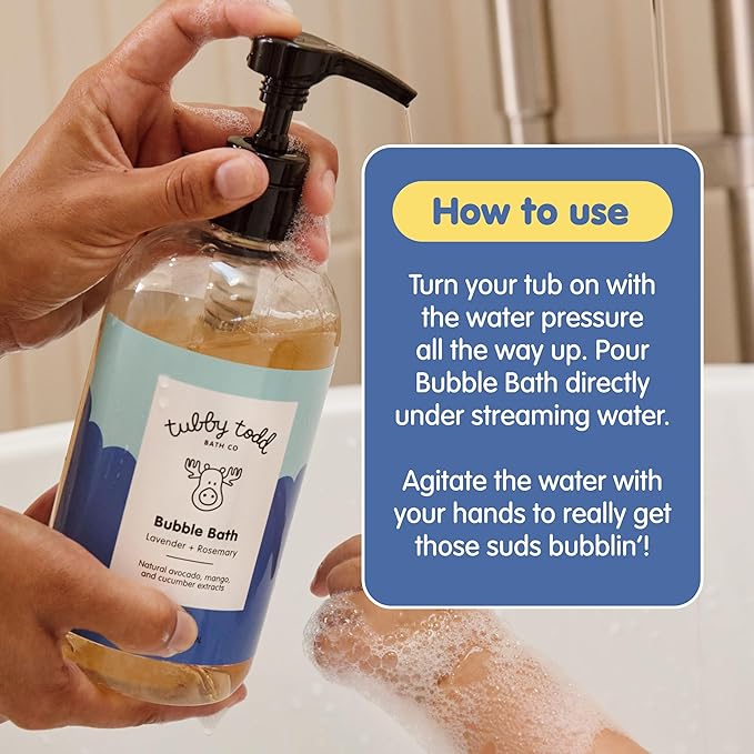 TUBBY TODD Bubble Bath for Kids, Toddlers & Babies - Hypoallergenic, Non-Irritating Sensitive Skin Bubble Bath - 2 Pack, 25 fl oz & 8 fl oz - Lavender Rosemary