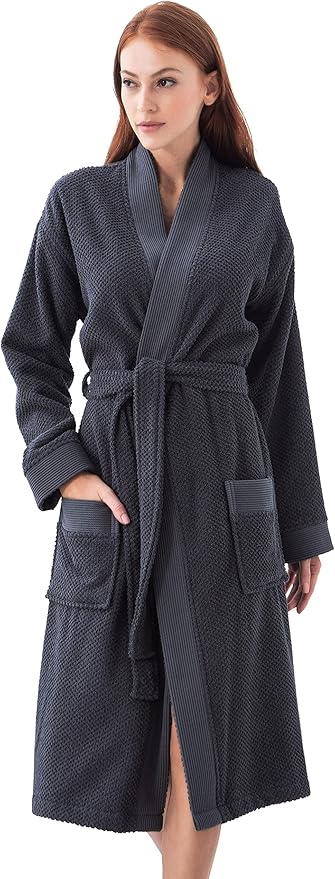 SEYANTE Organic Turkish Cotton Terry Hooded Kimono Bathrobe, Robe for Women