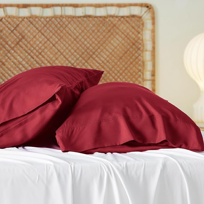 Bedsure King Size Pillow Cases Set of 2, Cooling Pillow Cases King, Rayon Derived from Bamboo Red Pillowcases, Breathable & Silky Soft Cool Bedding Pillow Covers with Envelope Closure, 20x36 Inches
