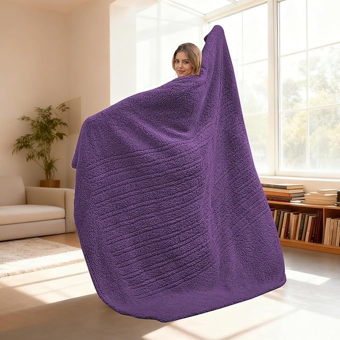 Electric Heated Blanket 6 Heating Settings & 10H Auto Off Full 72×84 Double Sided Plush Sherpa Ultra-Soft Warm Thick, Machine Washable, Fast Heating, Home Office, Dark Purple