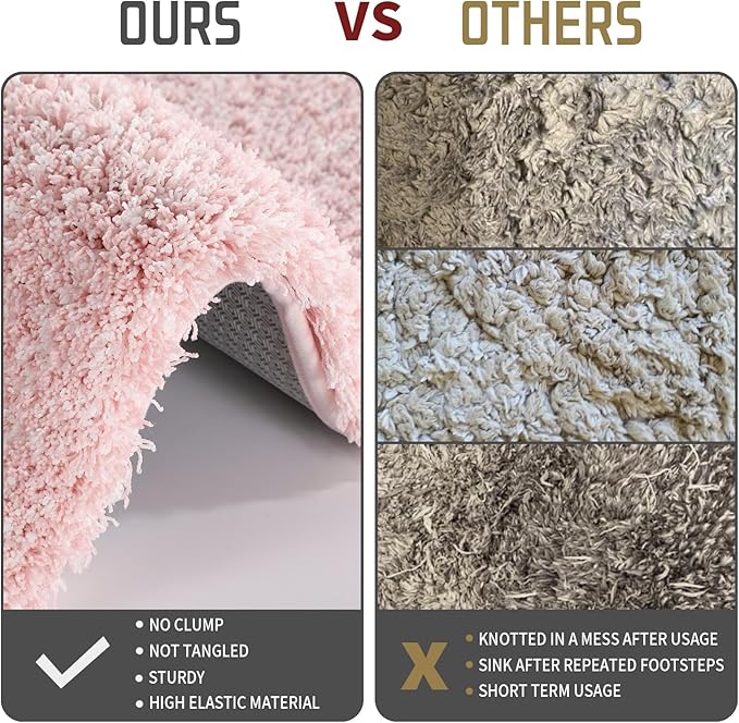 Yimobra Light Pink and White Bathroom Rugs Non Slip Washable, Ultra Soft and Water Absorbent Bath Mats, Plush Fluffy Shower Mat Outside, Microfiber Thick Matts for Bathroom Floor/Sink, 24x17