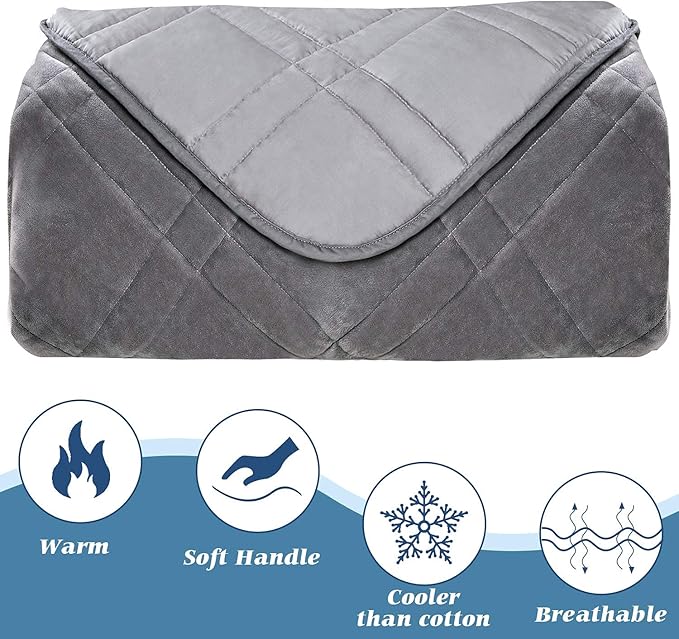 OMYSTYLE Double-Sided 15lb Weighted Blanket(60 X 80 Inches, Twin Size), Reversible Weighted Blanket for Adult with Warm Short Plush and Cool Tencel Fabric, All Season Use - Bonus Carry Bag Included