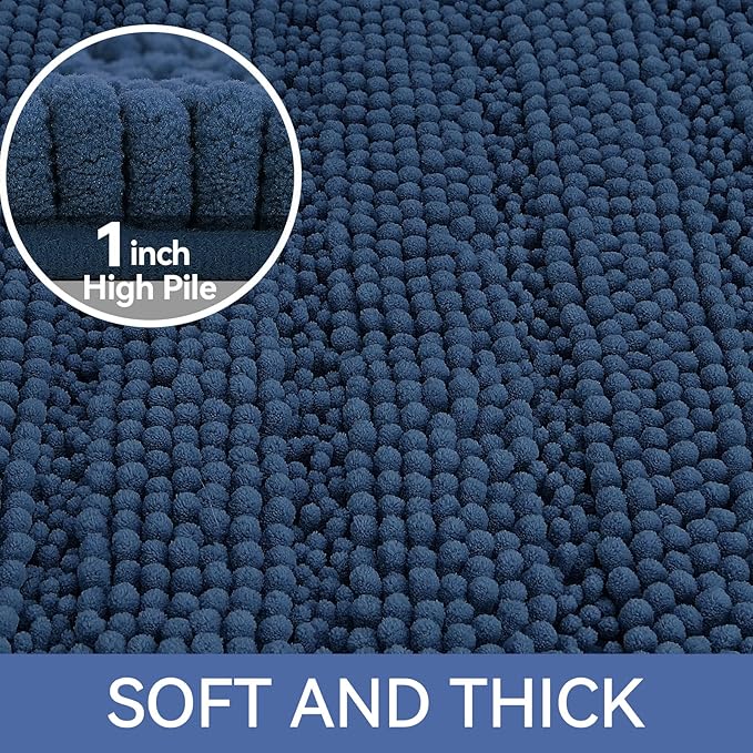 Bcoimo 70"×24" Chenille Bath Mat – Non-Slip with Backing Bath Rug Ultra-Absorbent and Machine Washable Bathroom Mat Quick-Dry Design. Ideal for Bathroom and Tub Areas