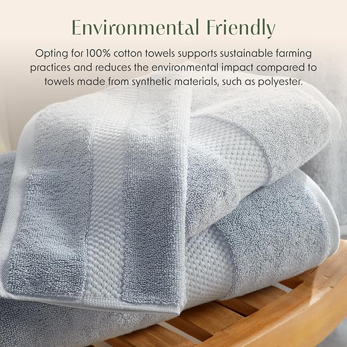 Springtree Home Blue Bath Towels Set of 6 | Classic Hotel Bath Towels | 100% Combed Cotton | Absorbent Quick-Dry Towels for Bathroom | Oeko-TEX® Standard 100 Cotton | Cynewski Collection - Blue Fog
