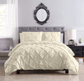 Pinch Pleated Duvet Cover Set 100% Cotton 3PC Super King Plus Size 120x120 Duvet Cover Set, Decorative Pinch Design Ivory Duvet Cover with Matching Pillow Case