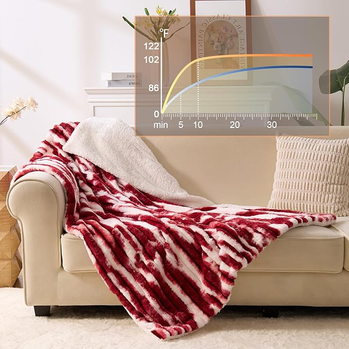 Heated Blanket Full - 72"x84" Fast Heating Bed Electric Blankets with 6 Heating Levels & 10 Hours Auto Off, Soft Ribbed Faux Fur Sherpa, Over-Heated Protection ETL, Red