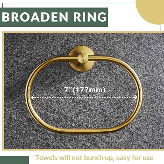 APLusee 2 Pieces Bathroom Hardware Set Brushed Gold, Contemporary 304 Stainless Steel Storage Accessories Kit with Oval Hand Towel Ring, Toilet Paper Holder Wall Mounted