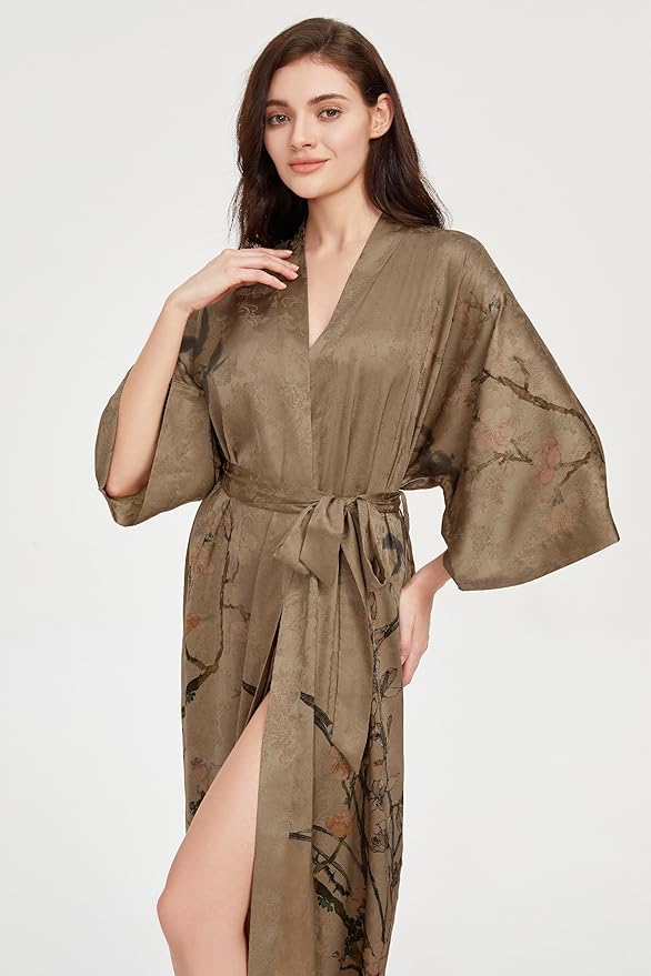 PRODESIGN Kimono Robe for Women - Long Satin Sleepwear Silky Kimono Cover-Up Nightgown Japanese Bathrobe Loungewear Blouse