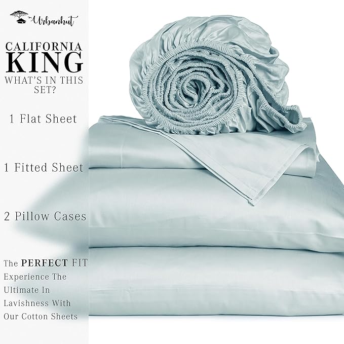 URBANHUT 1000 Thread Count California King Sheet Set Egyptian Cotton, Long Staple Soft & Breathable, 4 Pc Bed Sheet Sets, Luxury Hotel Sateen Sheets Fits 16" Deep Pocket - Light Blue
