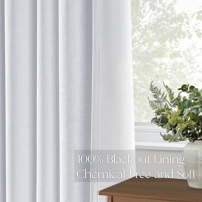 Topfinel White Extra Long Total Blackout Linen Curtains 108 Inches Long for Living Room Large Window with Hooks Rings, Pinch Pleated Cold Blocking Acoustic Heavy Ivory Track Curtains 2 Panels 9 FT