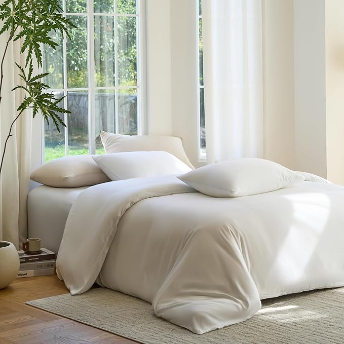 DOZ Duvet Cover Set, 100% Viscose derived from Bamboo, Organically Grown, Buttery Soft, Cooling Duvet Covers, High GSM, 1 Duvet Cover and 1 Pillowcase, 70"x90" (Snow, Twin/Twin XL)
