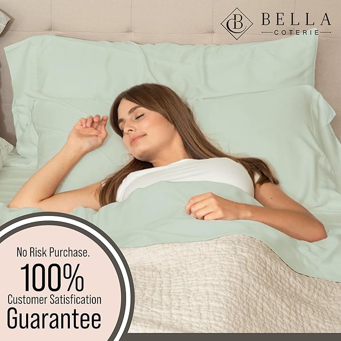 Bella Coterie Luxury Bamboo Viscose Full Size Sheet Set | 100% Organically Grown | Ultra Soft | Cooling for Hot Sleepers | 18" Deep Pocket [Sea Glass]