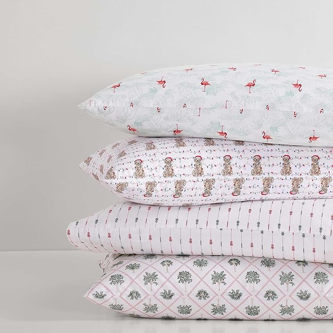 Tommy Bahama - King Size Sheet Set, Crisp & Cool Cotton Percale Bedding with a Smooth Lightweight Feel, 4 Piece Holiday Bed Sheets with Matching Pillowcases (Palm Tree Trellis Red)