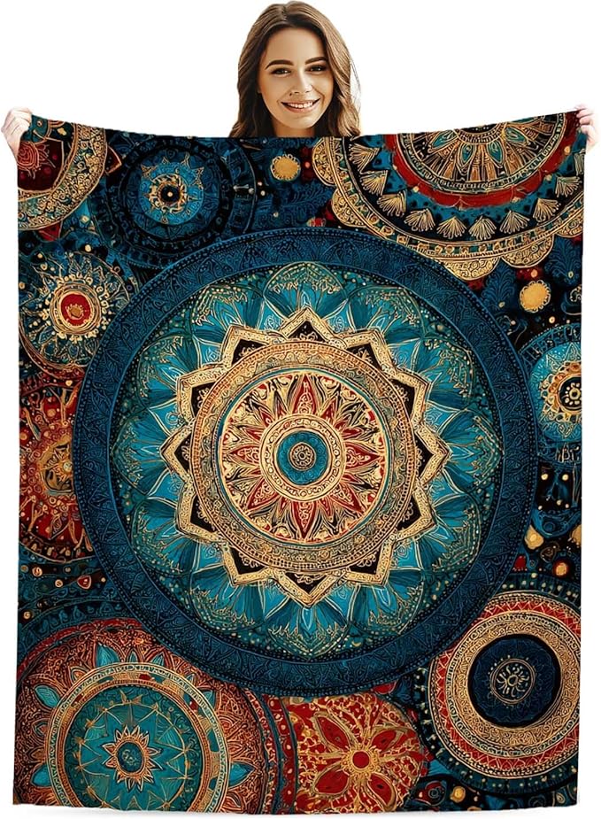 Bohemian Mandala Throw Blanket | Boho Home Decor for Sofa and Living Room, 40"x50"