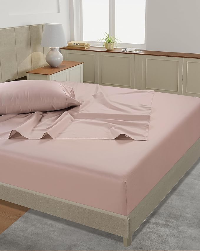 LANE LINEN Twin XL Bed Sheets – 450 Thread Count Cooling Sateen Sheets, Soft & Comfy, 15” Deep Pocket Fully Elasticized Fitted Sheet, Luxury Hotel Bedding, Sepia Rose