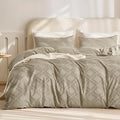 JELLYMONI Duvet Cover Queen Size Khaki - 3PCS Boho Duvet Cover Set Plaid Polyester Tufted Bohemian Jacquard Knit Textured Comforter Cover 90×90in Rhombic Geometric Pattern Zipper Corner Tie