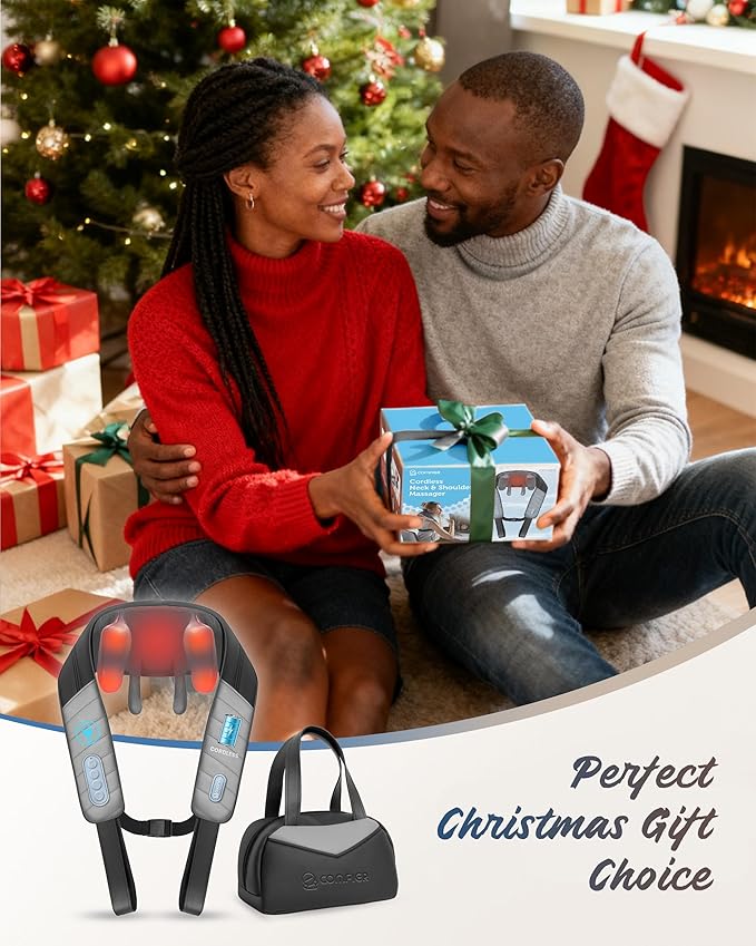 COMFIER Christmas Gift for Women Men Mom Dad,4D Neck and Shoulder Massager with Heat, Cordless Shiatsu Back and Neck Massager for Pain Relief,Hands-Free Massager with Carry Bag