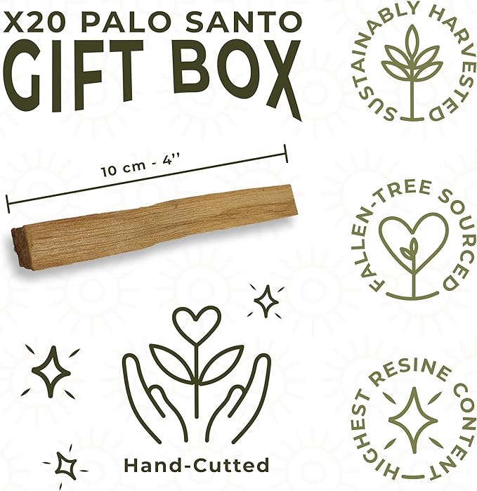 Palo Santo Premium Sticks (20), Smudging Incense High Resine, Pure Palo Santo Wood Certified from Peru. Ethically Sustainably Harvested. Protection, Meditation, Spiritual Cleansing