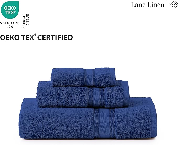 LANE LINEN Luxury Bath Towels Set - 6 Piece Set, 100% Cotton Bathroom Towel, Zero Twist, Quick Dry Shower Towels, Extra Soft Absorbent Towel, 2 Bath Towels, 2 Hand Towels, 2 Wash Cloths - Navy