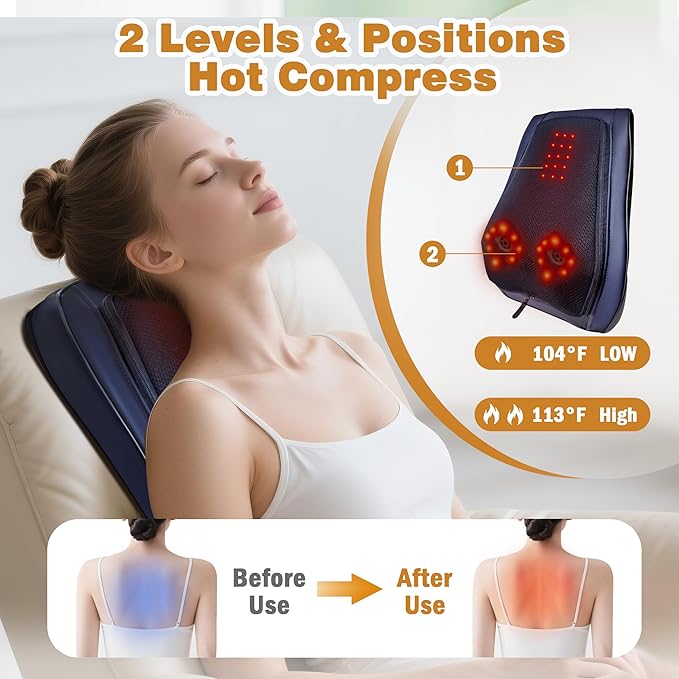 Joyset Back Massager for Back Pain Deep Tissue, Shiatsu Lower Back Neck Massager with Heat, 3D Kneading Massage Pillow for Neck Shoulder Legs, Gifts for Mom, Dad, Women