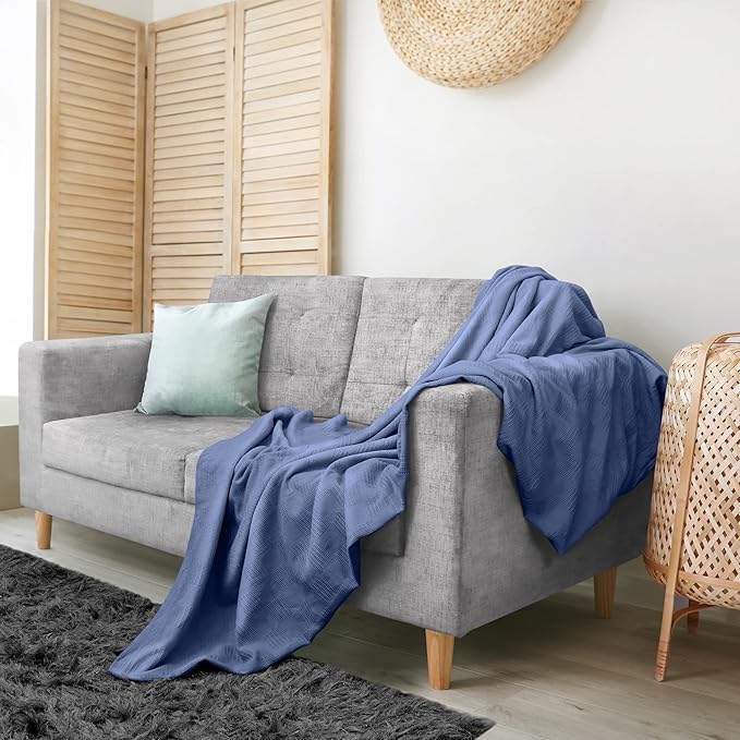 Utopia Bedding Wedgewood 100% Cotton Blanket [Twin Size - 90x72 Inch] 350GSM Lightweight, Soft and Breathable Thermal Blanket for All Seasons