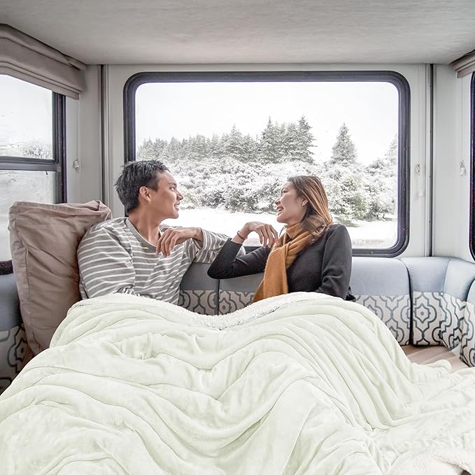 Utopia Bedding Sherpa Blanket California King Size (Ivory, 102x96 Inches) - Soft Plush Fleece Reversible Blanket for Bed, Sofa, Couch, Camping and Travel