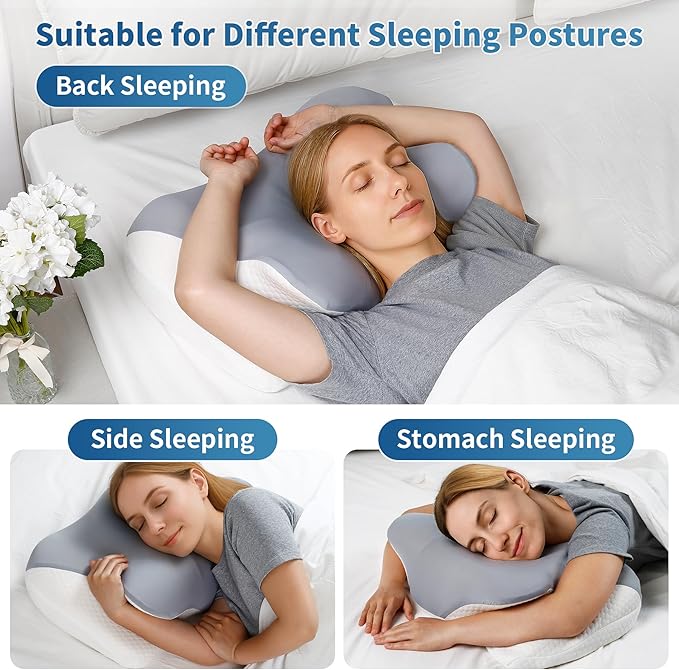 Cervical Neck Pillow - Ergonomic Contour Cooling Memory Foam Pillows for Neck and Shoulder Pain Relief, Orthopedic Bed Pillow for Side Back Stomach Sleeper with Washable Pillowcase