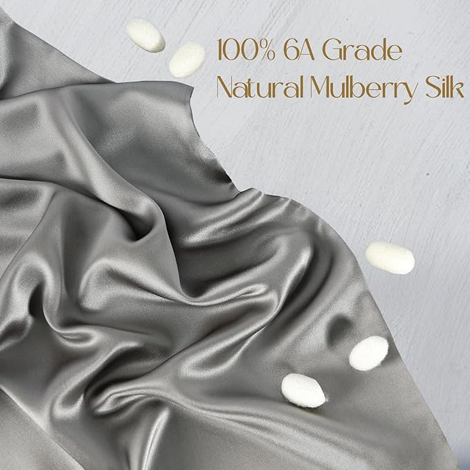 ZIMASILK 100% Pure Mulberry Silk Pillowcase for Hair and Skin Health,Soft and Smooth,Both Sides Premium Grade 6A Silk,600 Thread Count,with Hidden Zipper,1pc (Queen 20''x30'', Gray)