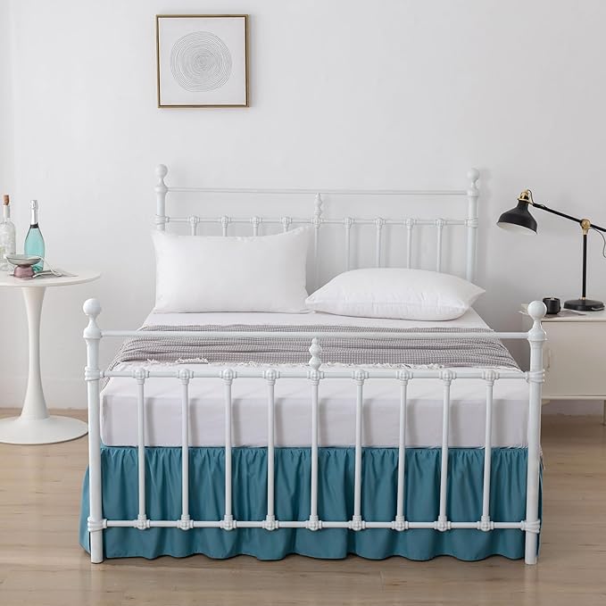 Bed Skirt Queen Size Ruffled Bed Skirt with Split Corners, 14 Inch Drop Dust Ruffle Bed Skirts with Platform, Teal Blue, 14''Queen