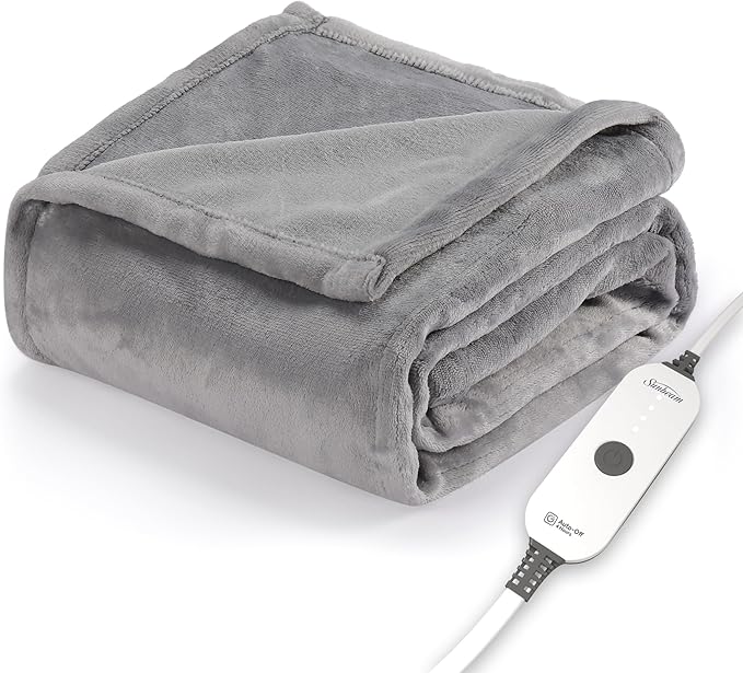 Sunbeam Royal Posh Dove Grey Heated Personal Throw / Blanket, Cozy-Warm, Adjustable Heat Settings