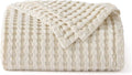 Bedsure Cooling Cotton Waffle Throw XL Blanket - Lightweight Breathable Blanket of Rayon Derived from Bamboo for Hot Sleepers, Light Beige, 50x70 Inches