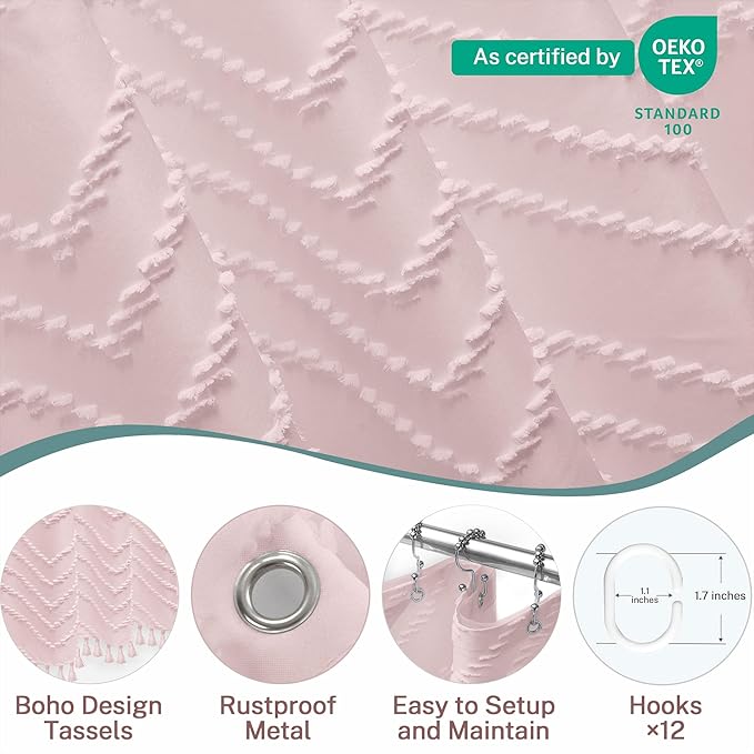 Extra Long Shower Curtains 72 x 84 Inches Tufted Chevron Pink Shower Curtains Fabric for Bathroom Modern Shabby Chic Waterproof Cloth Shower Curtain
